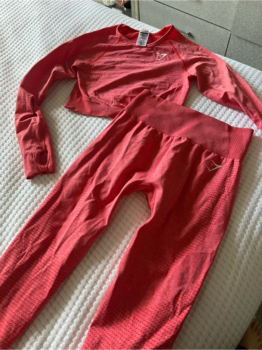 Gymshark Coral Red Seamless Crop Top & Leggings Set